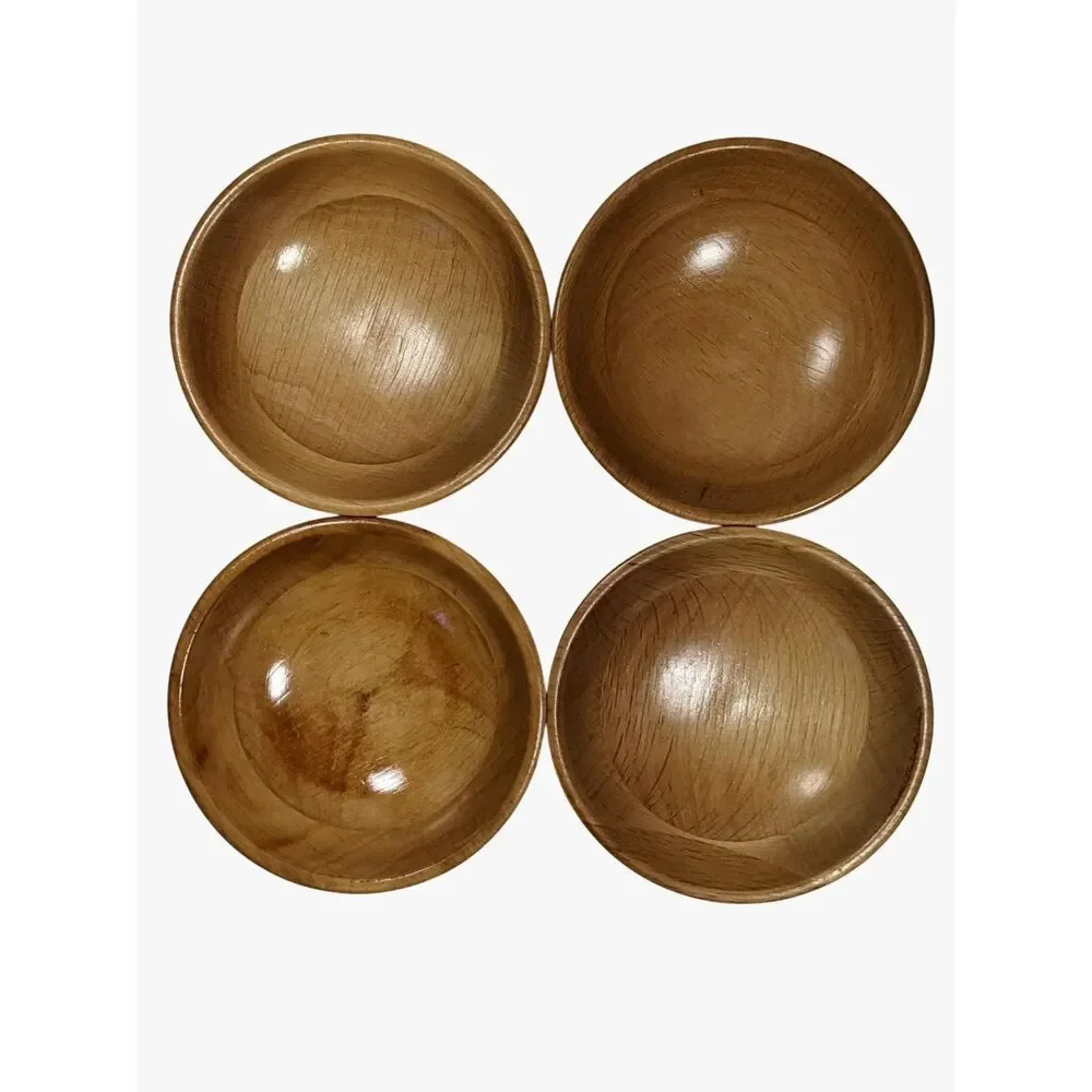 MCM Laminated 2 Tone Wood Bowls Set Of 4 Snack Salad Farmhouse Chic 1970s 70s